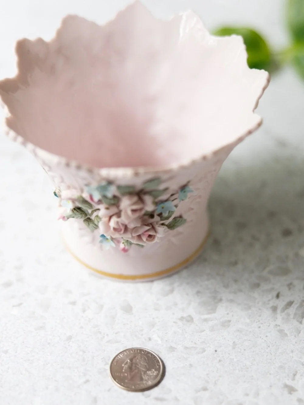 Vintage Lefton Japan 1183 pink roses planter flower pot ceramic 3.5